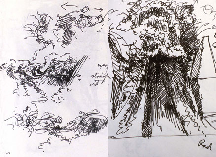 These sketchbook drawings (hover) show an orthodox ‘overfall’ type of weir and a more heavily engineered ‘undershot’ structure These sketchbook drawings (hover) show an orthodox ‘overfall’ type of weir and a more heavily engineered ‘undershot’ structure