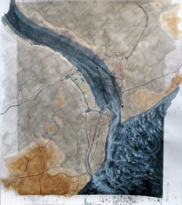Imagining Change: The Entrance to the River Deben from 2010, projected into the future until 2125 - 6ft x 5ft - Watercolour on paper
