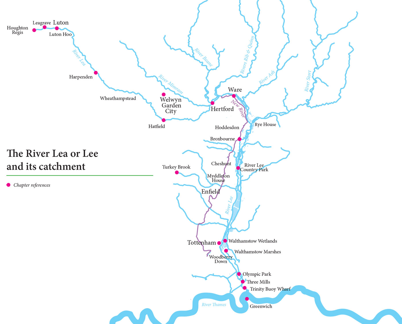 The River Lea or Lee and its catchment